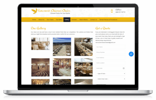 Vancouver Chiavari Chairs website gallery page.