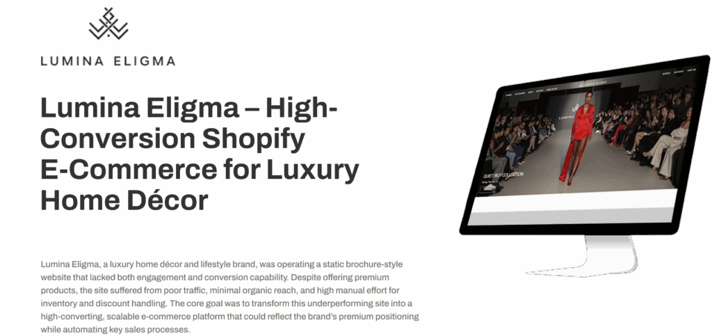 Landing page design for Lumina Eligma with high conversion focus