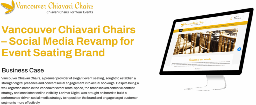 Social media banner for Vancouver Chiavari Chairs rental business